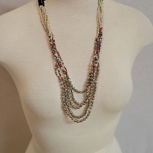 Hand crafted beaded necklace with blue &orange
